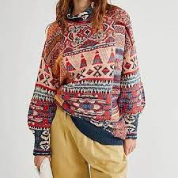 NWOT! Free People Southwestern Aztec Navajo Inspired Cowl Neck Sweater Dress